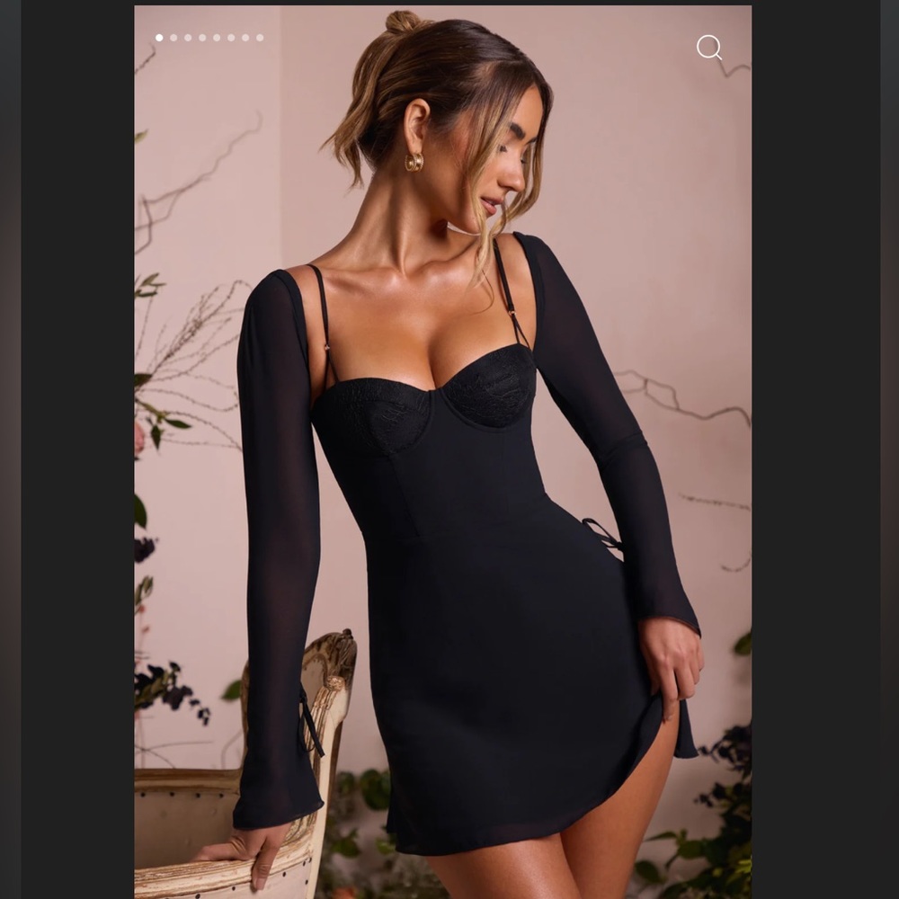 Brand new with tags Oh Polly VERONIQUE Long Sleeve Lace Cup Mini Dress in Black